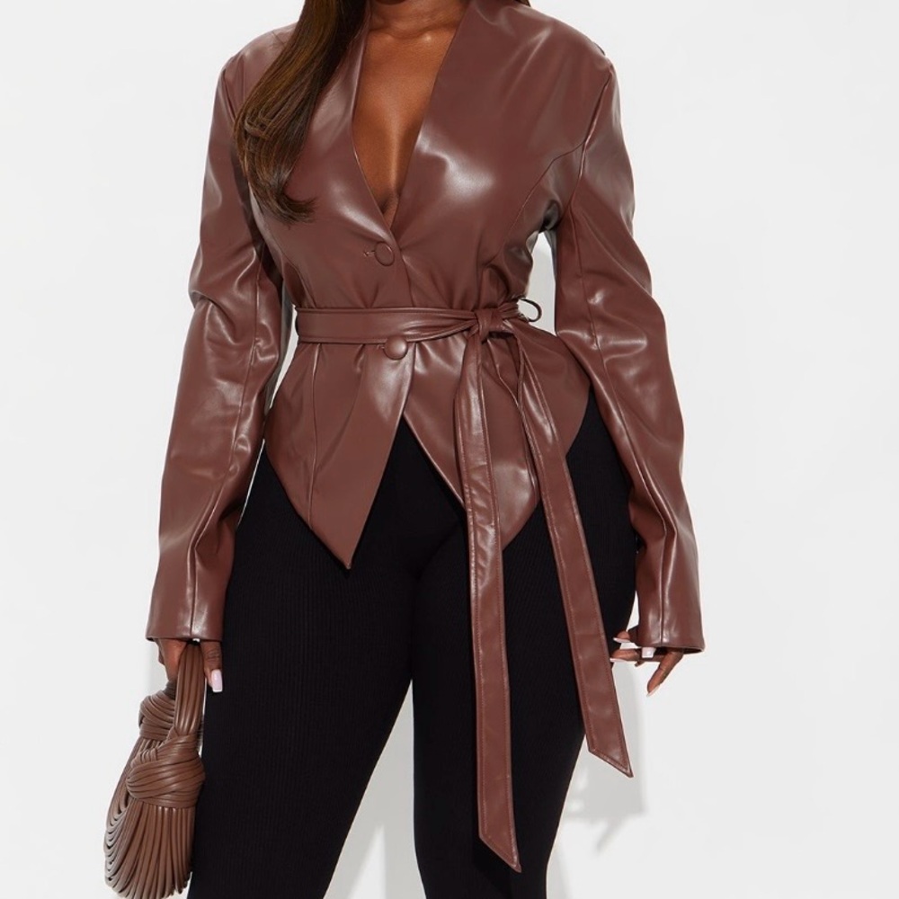 Fashion Nova Chocolate Faux Leather Blazer